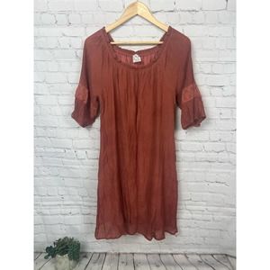Naif Anthropologie Rust Boho Peasant Dress Off Shoulder Ruffle Cuff Petite Large